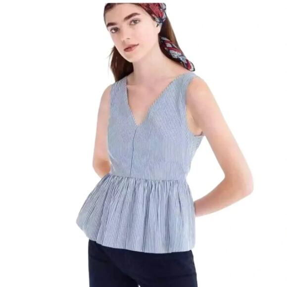 J. Crew Striped sleeveless peplum top blue/white Size 8 - Picture 1 of 7
